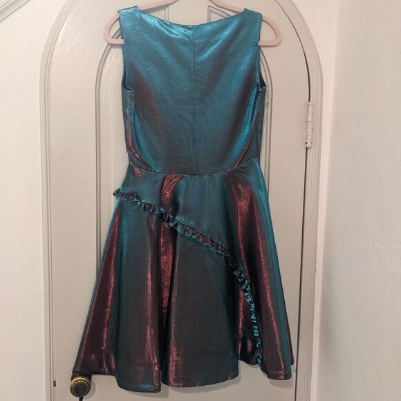 NWT PARAKIAN Formal Metallic Changeable Teal/Burgundy Fit & Flare Dress, Size 4 - Picture 12 of 15